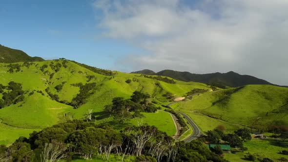 Aerial view of scenic road on New Zealand coast