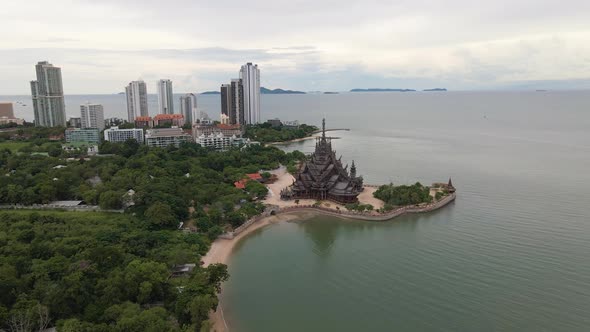 Drone view of The Sanctuary of Truth in Pattaya