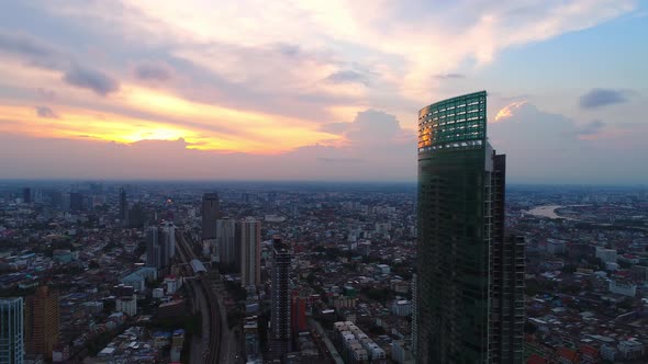 4k Aerial city view of Bangkok dowtnown, Flying over Bangkok, Thailand.