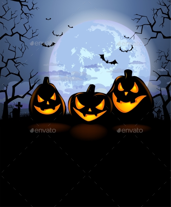 Halloween Background with Scary Pumpkins