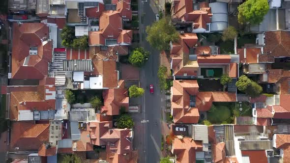 Aerial - Top-down view of traffic flowing through Chapinero neighbourhood, Bogota, Colombia