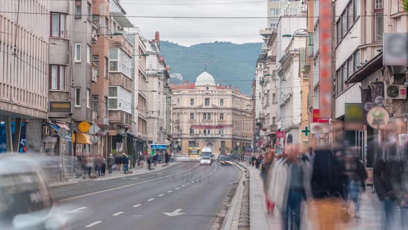 The Eternal flame in the street Ferhadija is a memorial to the military and civilian victims