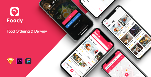 Foody mobile App UI Kit for Sketch