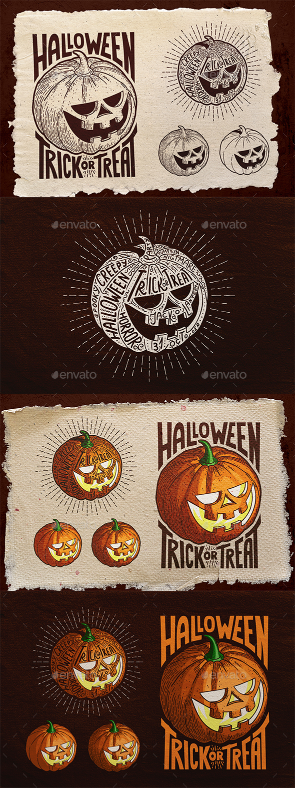 Halloween Pumpkin Engraving Style