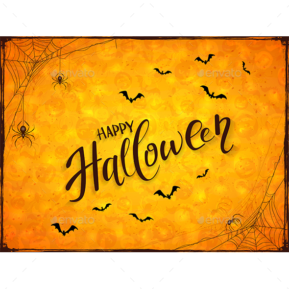 Abstract Orange Halloween Background with Spiders