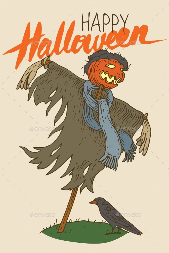 Scarecrow for Halloween with Crow