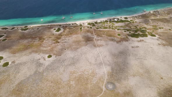 Aerial establishing shot of the Klein Curacao island in the Caribbean