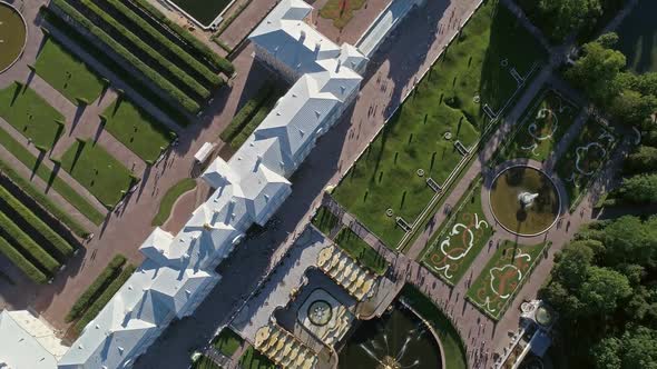 Flight Over Petrodvorets Palace in Peterhof Park