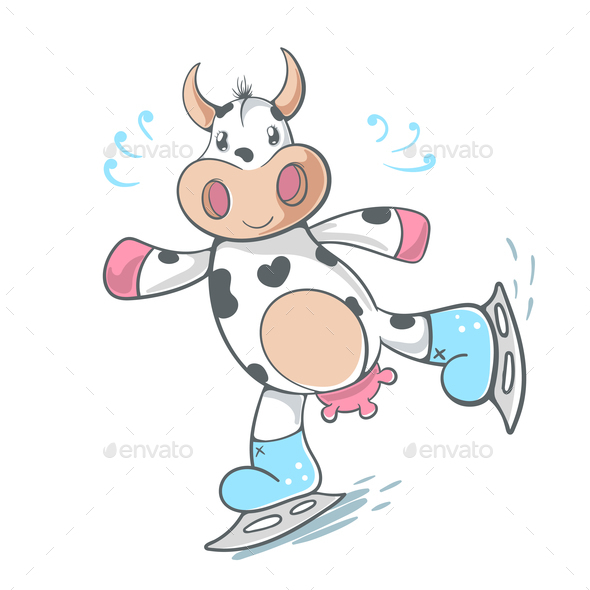 Cow Ice Skate Illustration