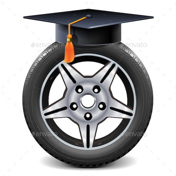 Vector Car Wheel with Square Academic Cap