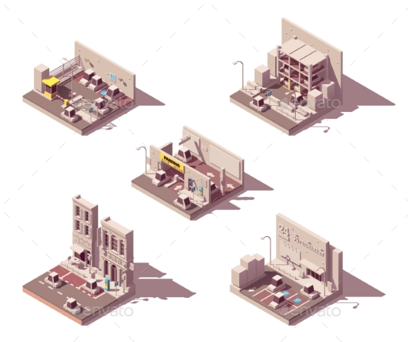 Vector Isometric Car Parking Icon Set