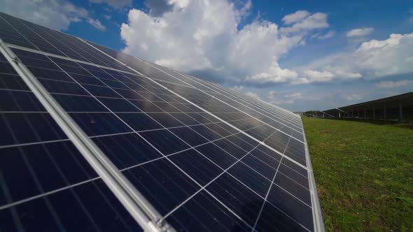 Movement close-up along a solar panel