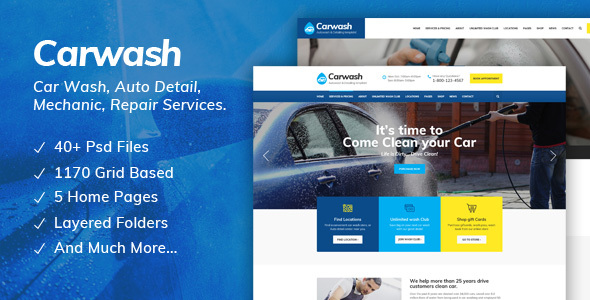 Car Wash - Auto Detail, Mechanic & Repair Services PSD Template