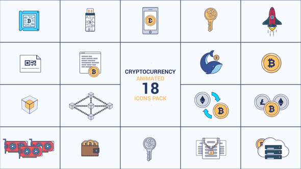 Cryptocurrency animated 18 icons pack
