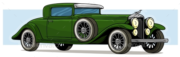 Cartoon Retro Vintage Luxury Green Car Vector Icon