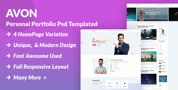 Avon  - Creative Personal Portfolio PSD Template