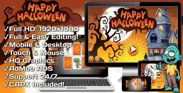 Happy Halloween - HTML5 Game 18 Levels + Mobile Version! (Construct 3 | Construct 2 | Capx)