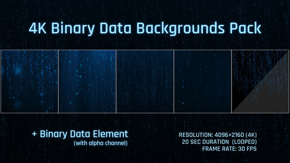 4K Binary Data Backgrounds Pack