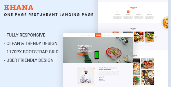 KHANA – One Page Restaurant PSD Template