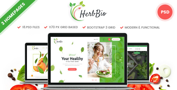 HerbBio - Vegetarianism & Nutritionist PSD Template