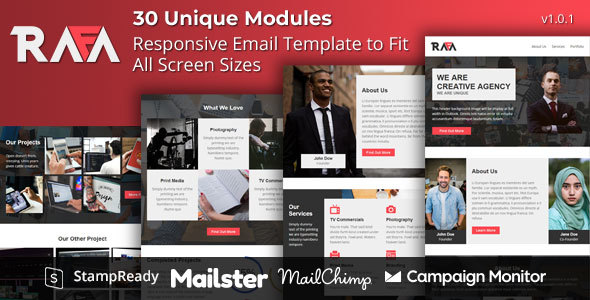 Rafa - Responsive Email Newsletter for Agency and Startup with Online Builder Stampready