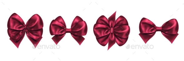 Set of Isolated Bow Knots for Gift Decoration