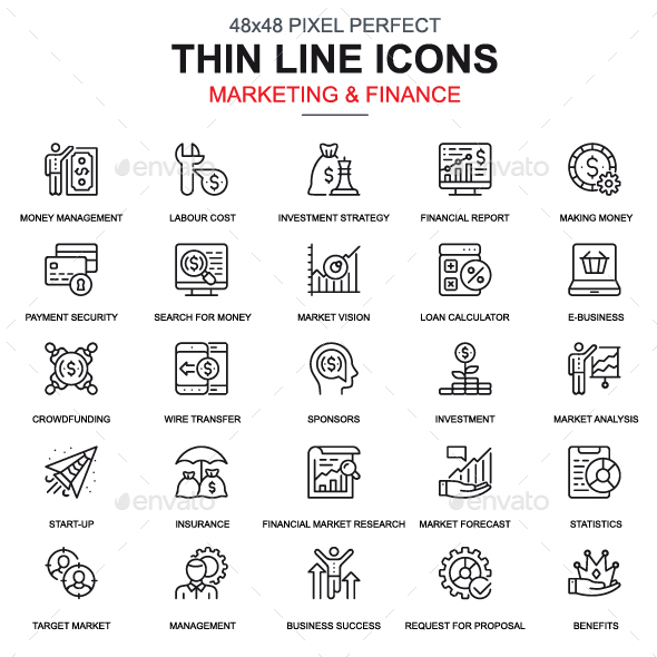 Line Marketing and Finance Icons