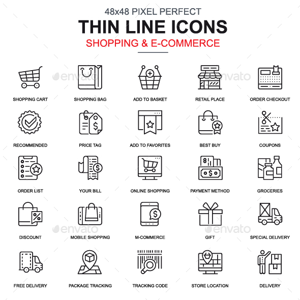 Line Shopping and E-commerce Icons