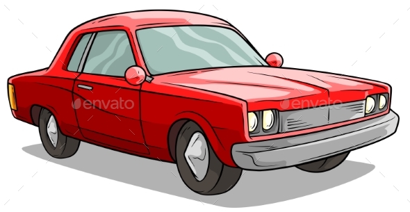 Cartoon Red American Retro Muscle Car Vector Icon