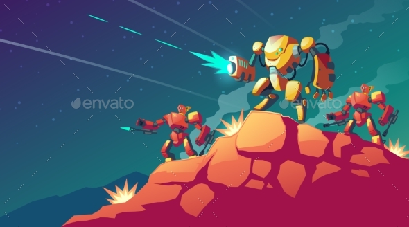 Vector Robot War on Alien Planet