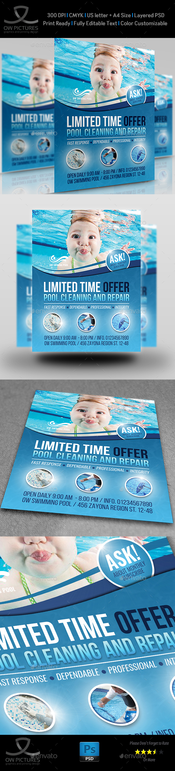 Swimming Pool Cleaning Service Flyer Template Vol.2