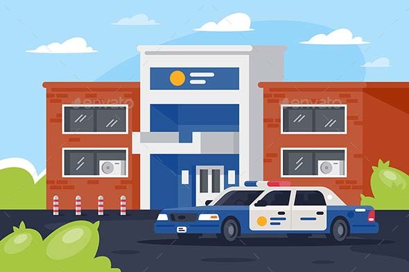Police Station with Car in Working Day