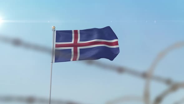 Iceland  Flag Behind Border