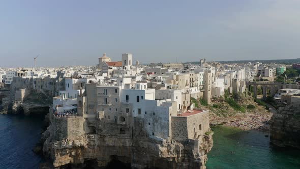 Beach and old town of Polignano a Mare, Apulia, Italy