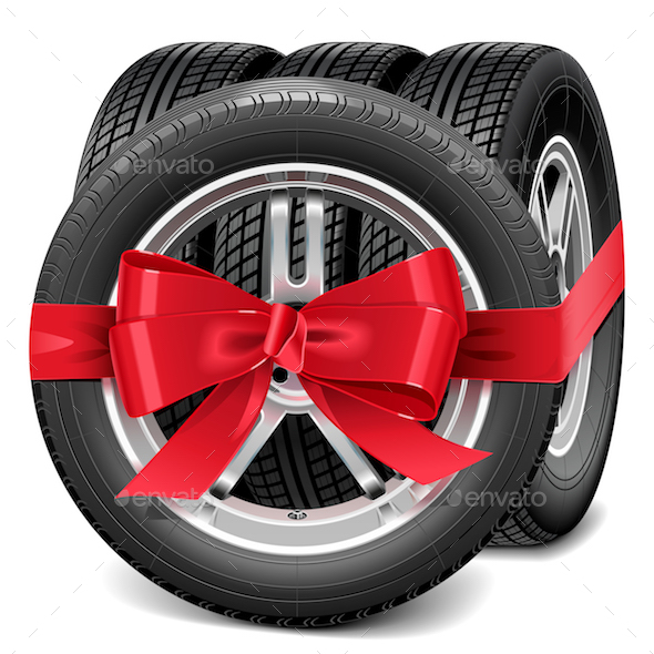Vector Car Wheels with Red Bow