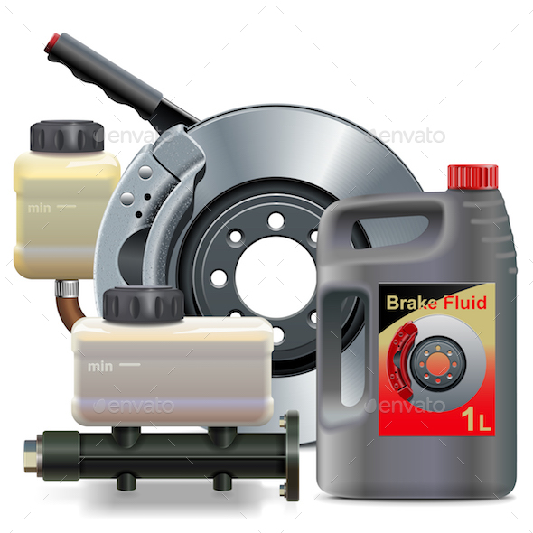 Vector Car Brake System Parts with Brake Fluid