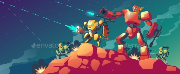 Vector Robot War on Alien Planet Mars