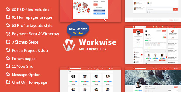 Workwise - The Freelancer And Social Networking PSD Template
