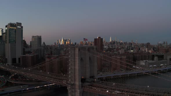 Forwards Fly Around Brooklyn Bridge with American Flag on Top