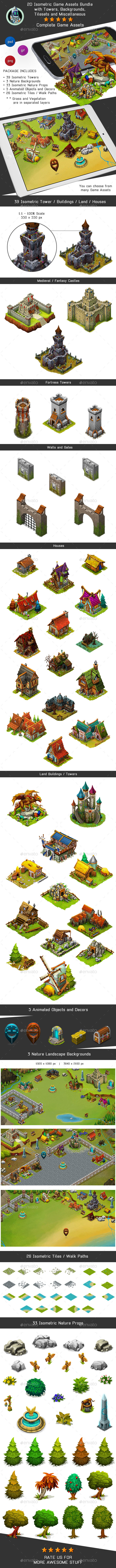 2D Isometric Game Assets Bundle - Towers, Castles, Houses & more