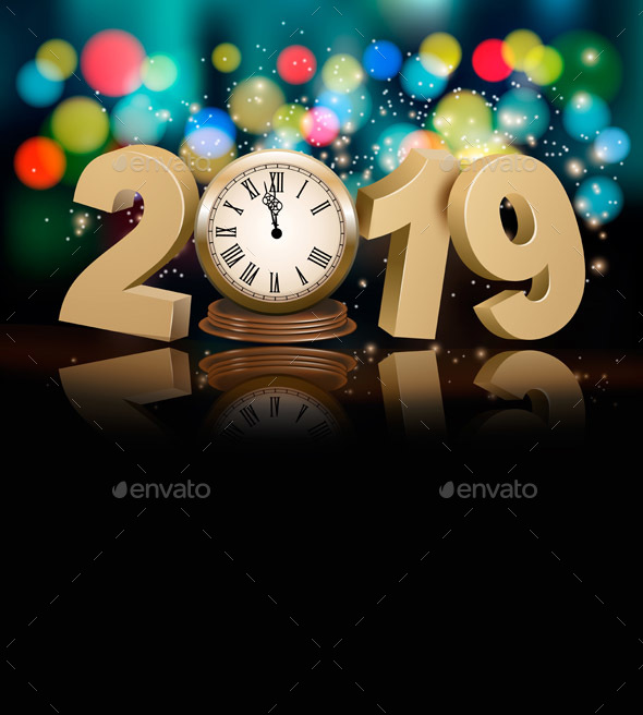 Happy New Year Holiday Background with Clock