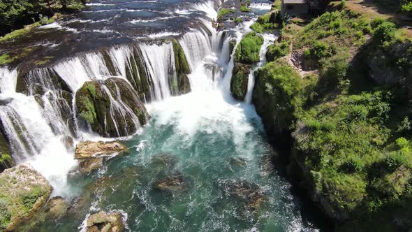 Fast Extreme Dive Flight Over the Epic Waterfall at Exotic Una River Aerial View