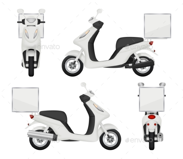 Moto Bike Realistic. Views of Scooter for Delivery
