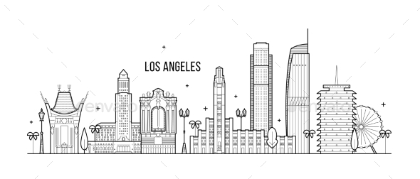 Los Angeles Skyline USA Big City Buildings Vector