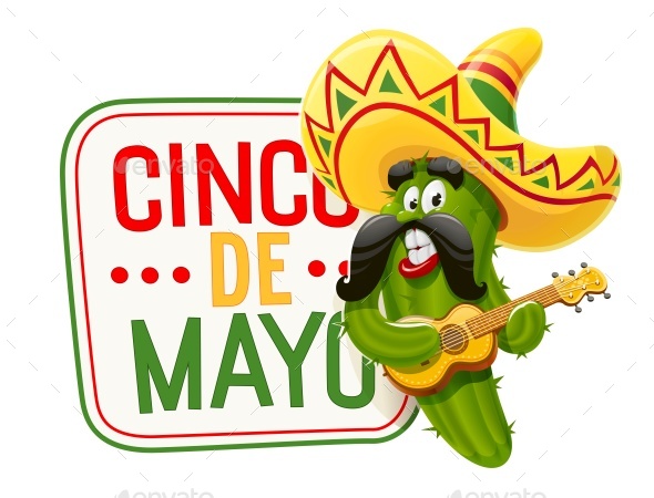 Green Cactus Character for Cinco De Mayo
