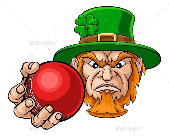Leprechaun Holding Cricket Ball Sports Mascot