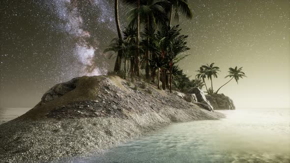 Beautiful Fantasy Tropical Beach with Milky Way Star in Night Skies