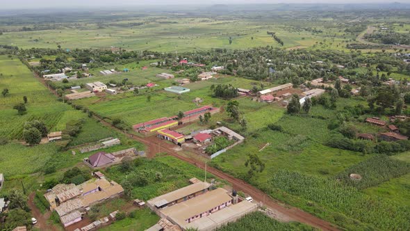 Countryside landscape of village farmlands in Southern Kenya, aerial view