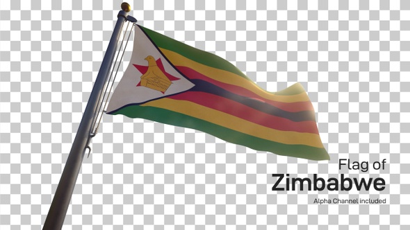Zimbabwe Flag on a Flagpole with Alpha-Channel
