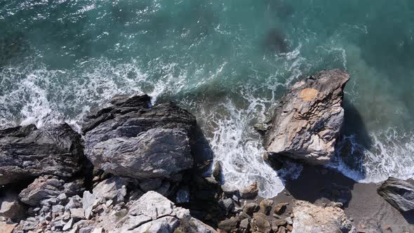 Aerial View Sea Near Coast  Closeup Coastal Seascape